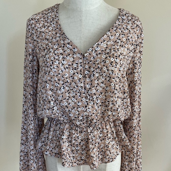 Sienna Sky Peplum Long Sleeve Button Down Floral Blouse - Picture 3 of 7